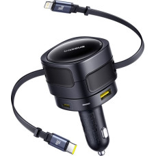 Baseus Enjoyment Max car charger with USB-C+Lightning cables and USB-A+USB-C ports 90W Black