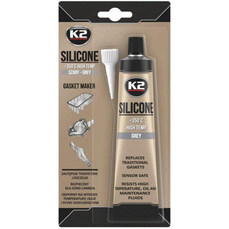K2 SILIKON SZARY 85G WYSOKOTEMPERATUROWY +350st, PŁYNNA USZCZELKA