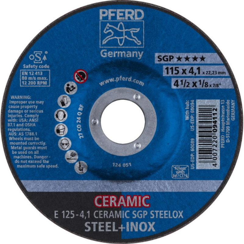 Pferd Šlifavimo diskas SGP Ceramic STEELOX 125x4,1mm, Pferd