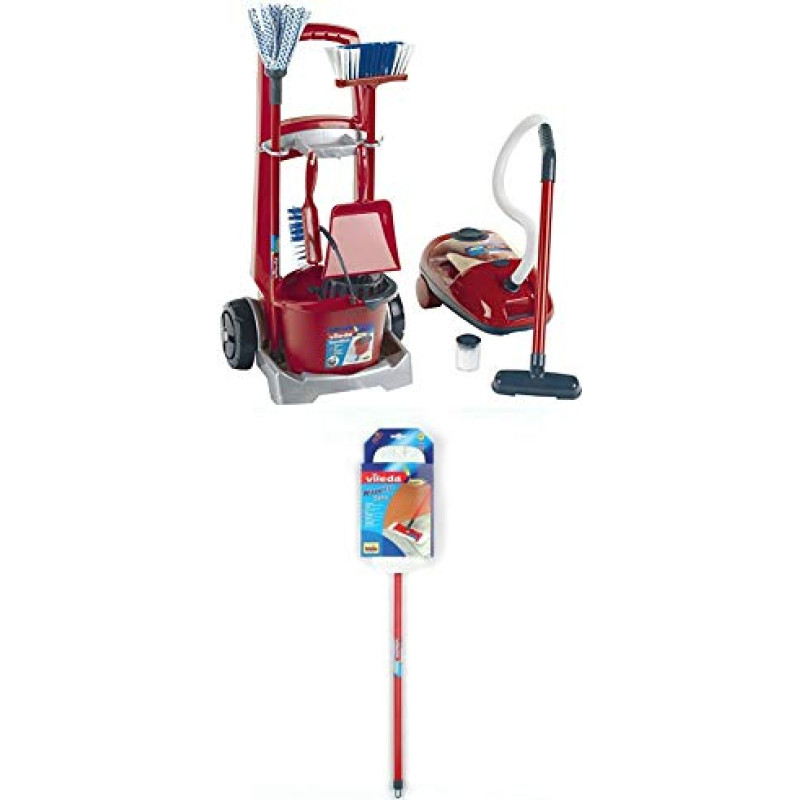 Theo Klein Vileda broom wagon & Vileda vacuum cleaner, children's home appliance (red / gray)