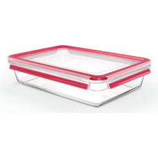Emsa CLIP & CLOSE glass food storage container 3.0 liters (transparent/red, rectangular)