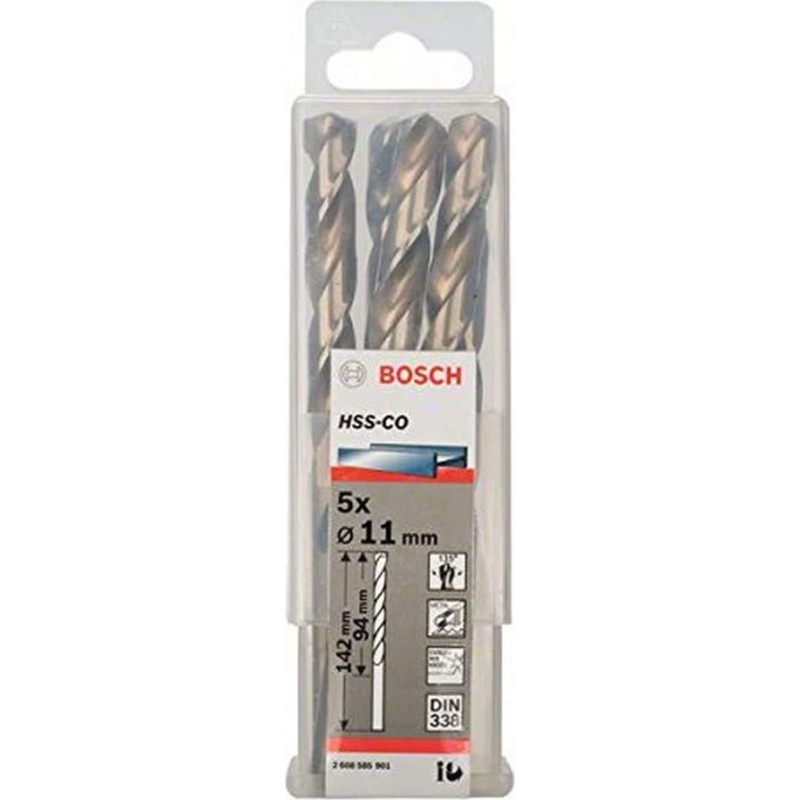 Bosch Metal twist drill HSS-Co, DIN 338,  11.0mm (5 pieces, working length 94mm)