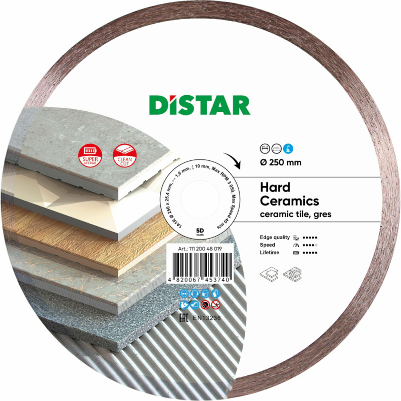 Distar TARCZA DIAMENTOWA HARD CERAMICS 250 x 1,6 x 10 x 25,4