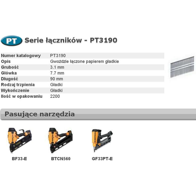 Bostitch GWOŹDZIE PT 33` 3,1 x 90mm 2200 szt.