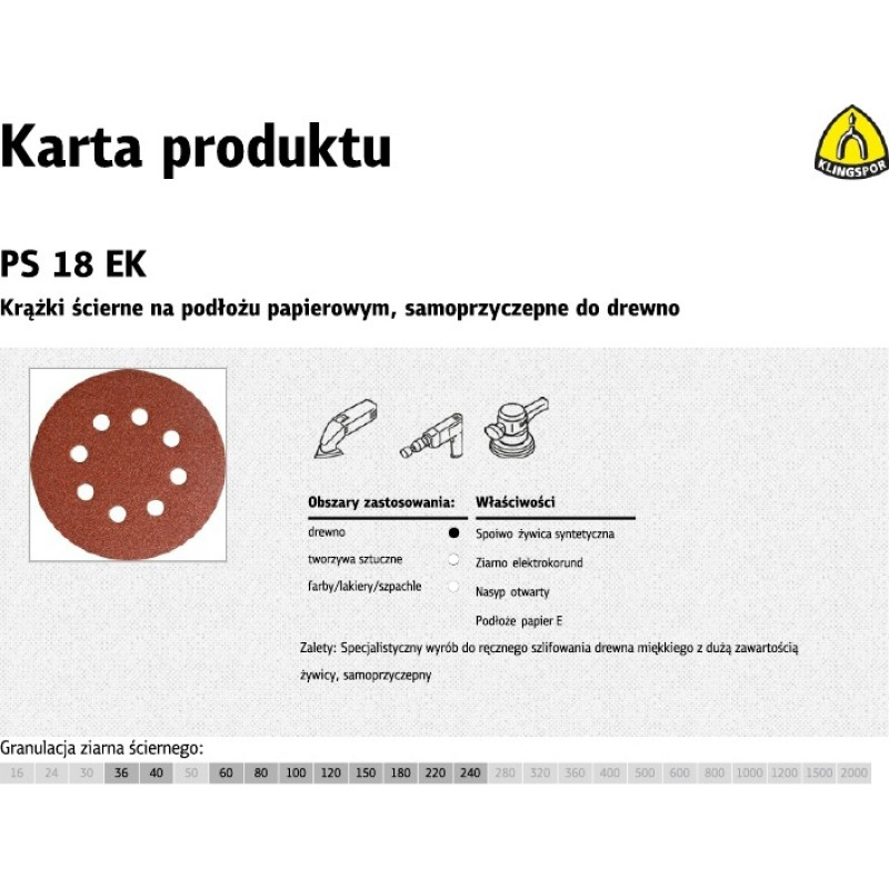 Klingspor KRĄŻEK ŚCIERNY SAMOPRZYCZEPNY 125mm  PS18EK gr.150 GLS5 8-OTWORÓW/50szt.