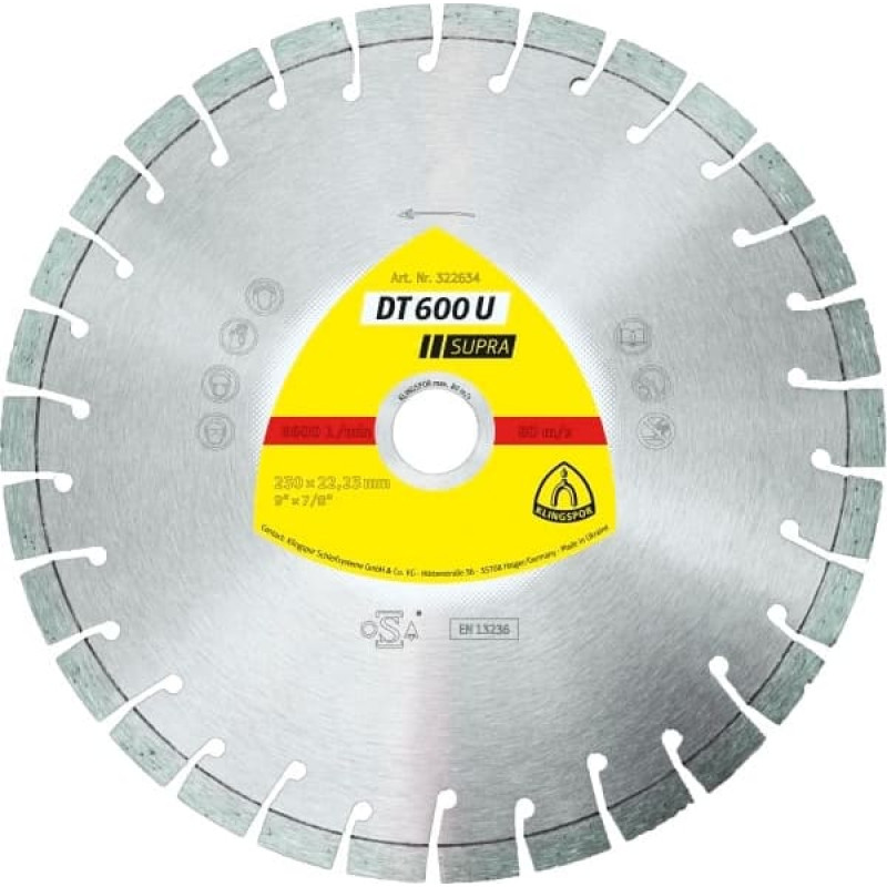 Klingspor TARCZA DIAMENTOWA SEGMENTOWA 150mm x 2,4mm x 22,2mm SUPRA DT600U, BETON ZBROJONY