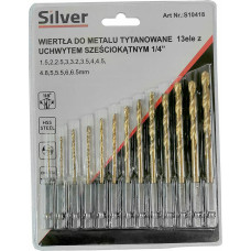 Silver WIERTŁA DO METALU Z UCHWYTEM HEX 1/4"   KPL.13szt.  /SILVER