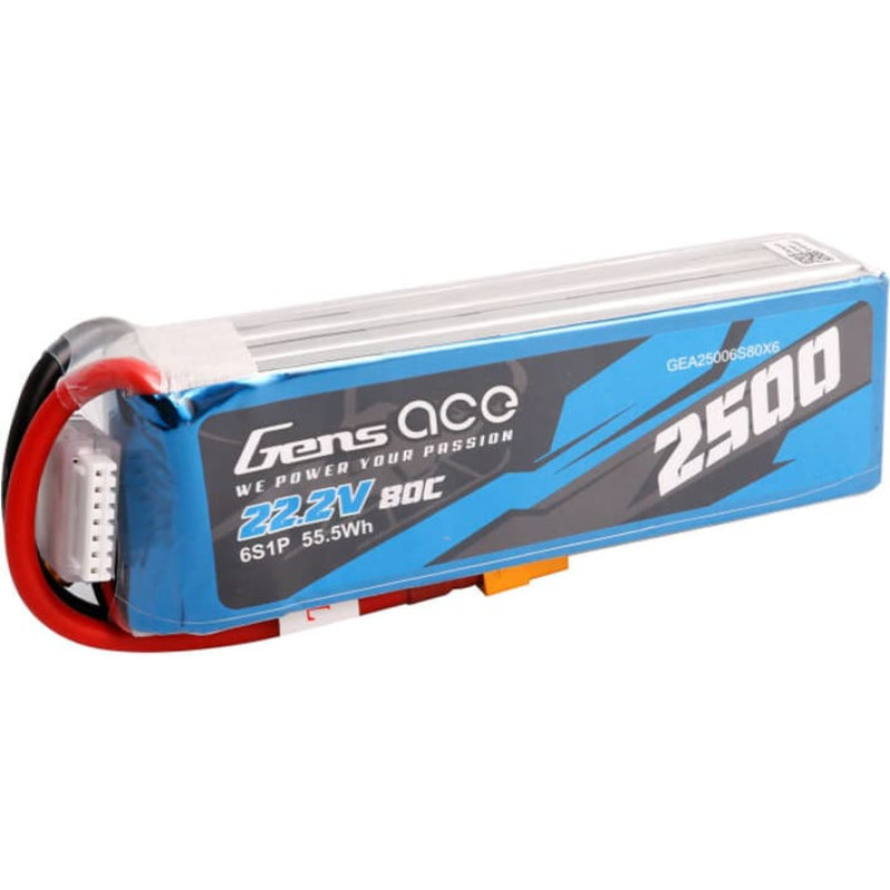 Gens Ace 2500mAh 22.2V 80C 6S1P Lipo Battery Pack with XT60 plug