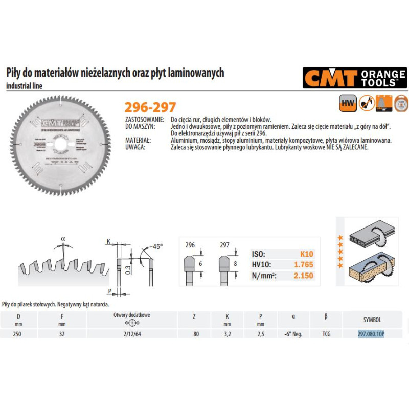 CMT PIŁA DO MATERIAŁÓW NIŻELAZNYCH I PŁYT LAMINOWANYCH HW D= F=30 Z=120 K=3,8/3,2