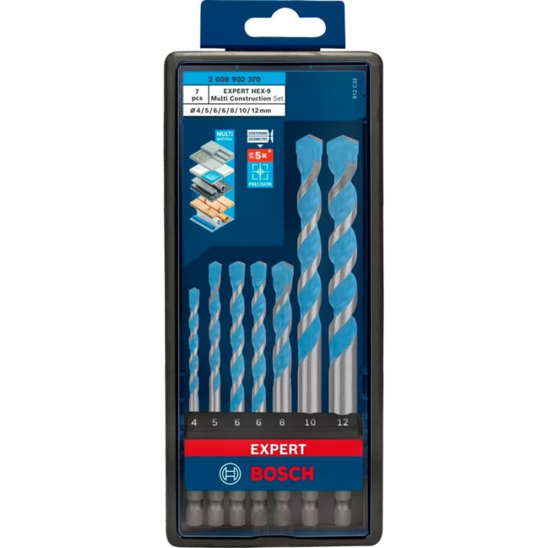 Bosch Expert HEX-9 MultiConstruction drill bit set, 7 pieces ( 4 / 5 / 6 / 8 / 10 / 12mm)