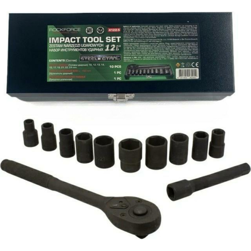 Rockforce ZESTAW KLUCZY UDAR.12el. 1/2"  6KĄT. (10-24mm)