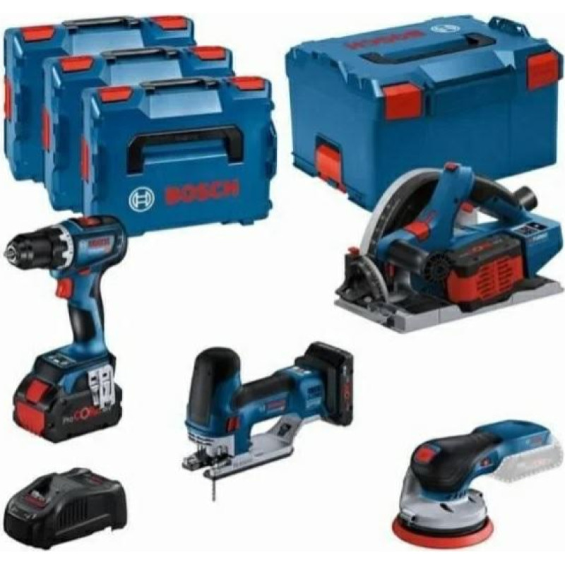 Bosch ZESTAW COMBO 18V (GSR 18V-90C +GKT 18V-52GC +GST 18V-155 SC +GEX 18V-125) 1xPC4,0Ah 2xPC5,5Ah