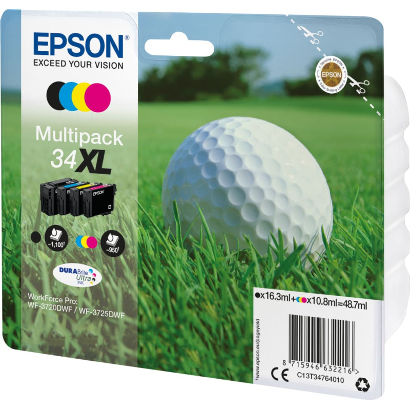 Epson Golf ball C13T34764010 ra&scaron;alo kasetė 1 vnt Originalus Didelė (XL) i&scaron;eiga Juoda, Žydras, Rausvai raudona, Geltona