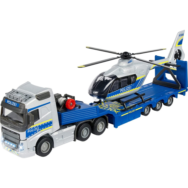 Simba-Dickie Majorette Volvo Police Transporter FH-16 Truck with Trailer and Airbus Helicopter Toy Vehicle (blue/silver)