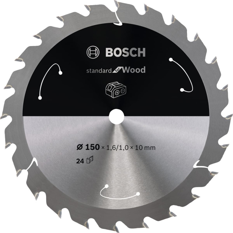 Bosch Powertools circular saw blade Standard for Wood, 150mm, 24Z (bore 10mm, for cordless hand-held circular saws)