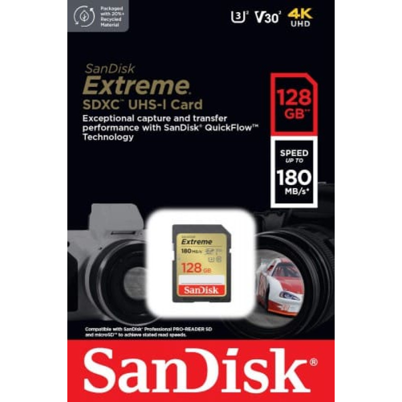 Sandisk Extreme SDXC 128GB 180/90 MB/s V30 UHS-1 U