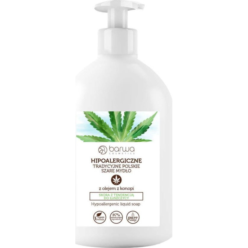 Barwa Hypoallergenic traditional Polish grey soap liquid with hemp oil 500ml