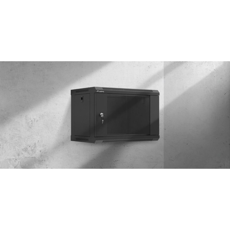 Lanberg Szafa instalacyjna rack wisząca 19" 6U 540x350 czarna drzwi przeszklone LANBERG (Flat Pack)