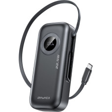 Awei PowerBank PA-9 10000mAh 22.5W       z wyciąganym kablem czarny/black