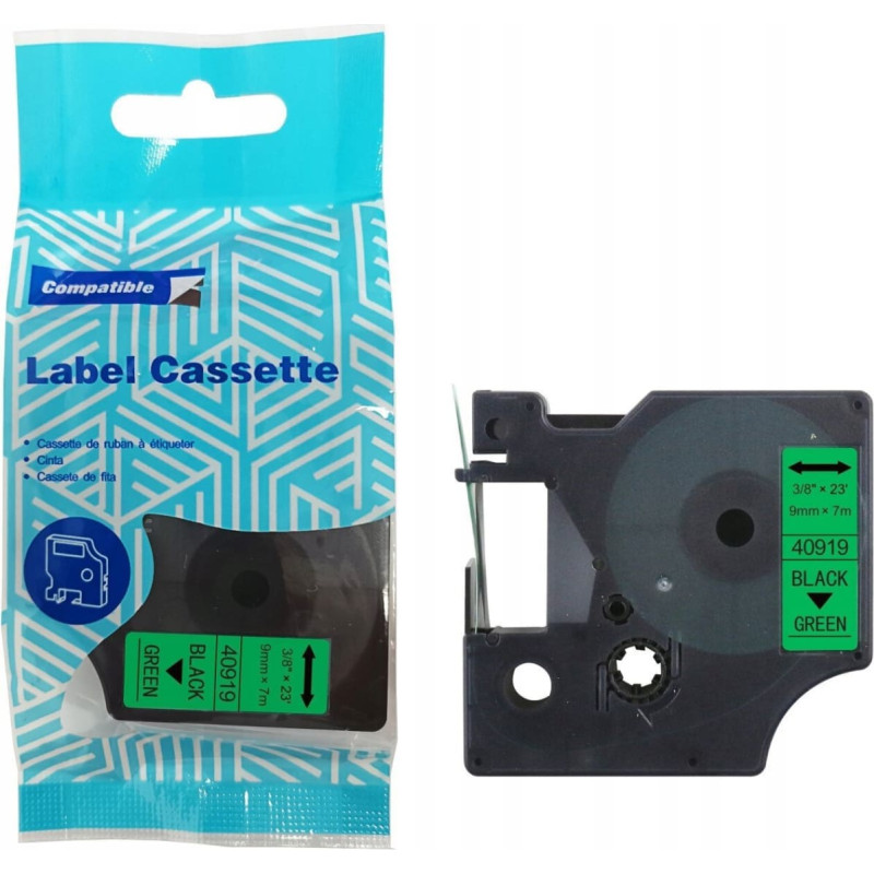 Dymo Taśma DYMO D1 40919 9mm x 7m S0720740 czarny na zielonym zamiennik