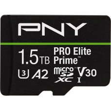 PNY Pro Elite Prime microSD 1.5 TB, memory card black/green, Class 10, U3, V30, A2, SD adapter