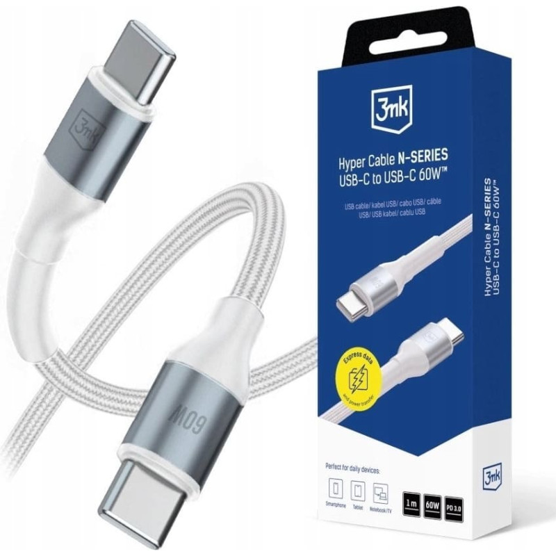 3MK Kabel 3MK Hyper Cable N-SERIES USB-C do USB-C 1m 20V/3A 60W biały