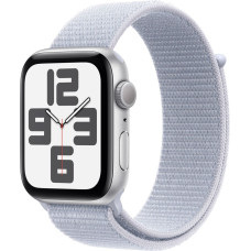 Apple Watch SE, Smartwatch (silver, aluminum, 44 mm, Sport Loop blue cloud)