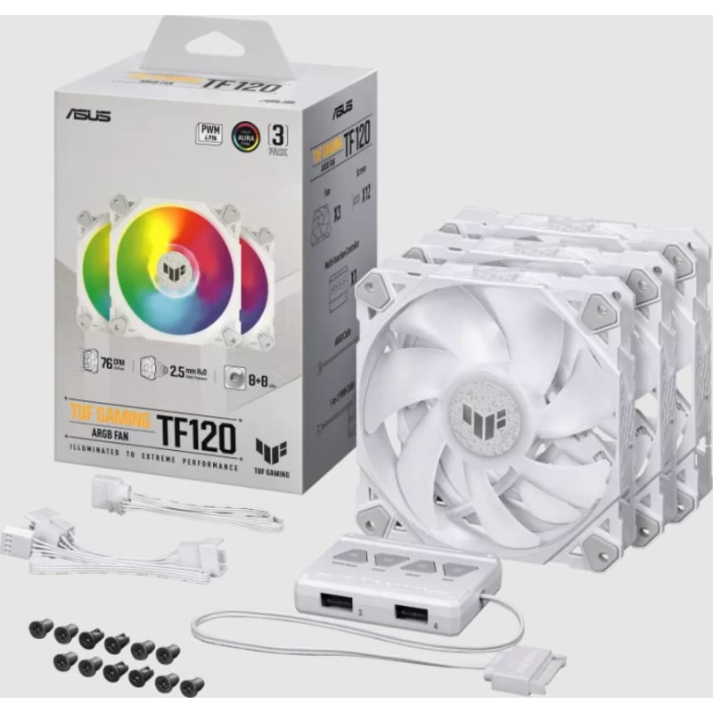 Asus TUF GAMING TF120 ARGB WHITE EDITION 3IN1 Kompiuterio korpusui Orinis aušintuvas 12 cm Balta 3 vnt