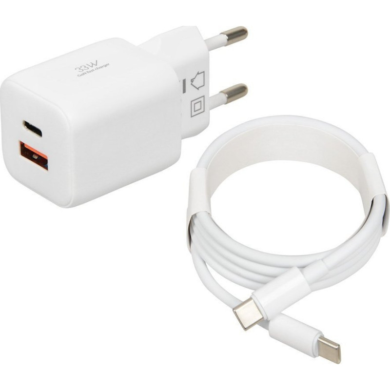 Ibox Ładowarka sieciowa iBOX C-42 USB A+C 33W kabel USB-C do USB-C biała