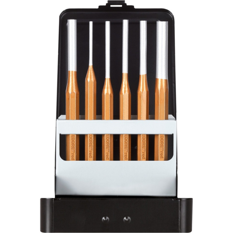 Gedore red pin punch set R90200106, 6-piece in metal folding case