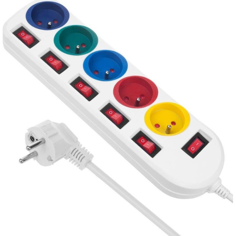 Maclean Power strip Maclean Power strip Maclean, 5 socket extender, with switches, 250VAC/10A, 1.5m, MCE204 M/W