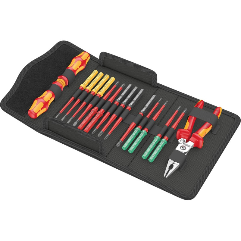 Wera Kraftform Kompakt VDE 17 extra slim 1 Tool Finder, 17-piece, screwdriver red/yellow, including 2 plug-in handles, VDE interchangeable blades, pliers