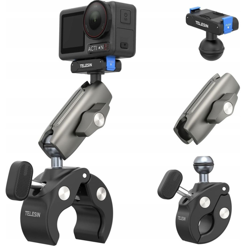 Telesin Imadło Magic Arm Uchwyt Klips Rower Motor Do Dji Action 5 Pro 4 3 Osmo 360 / S3-hbm-14-tdj