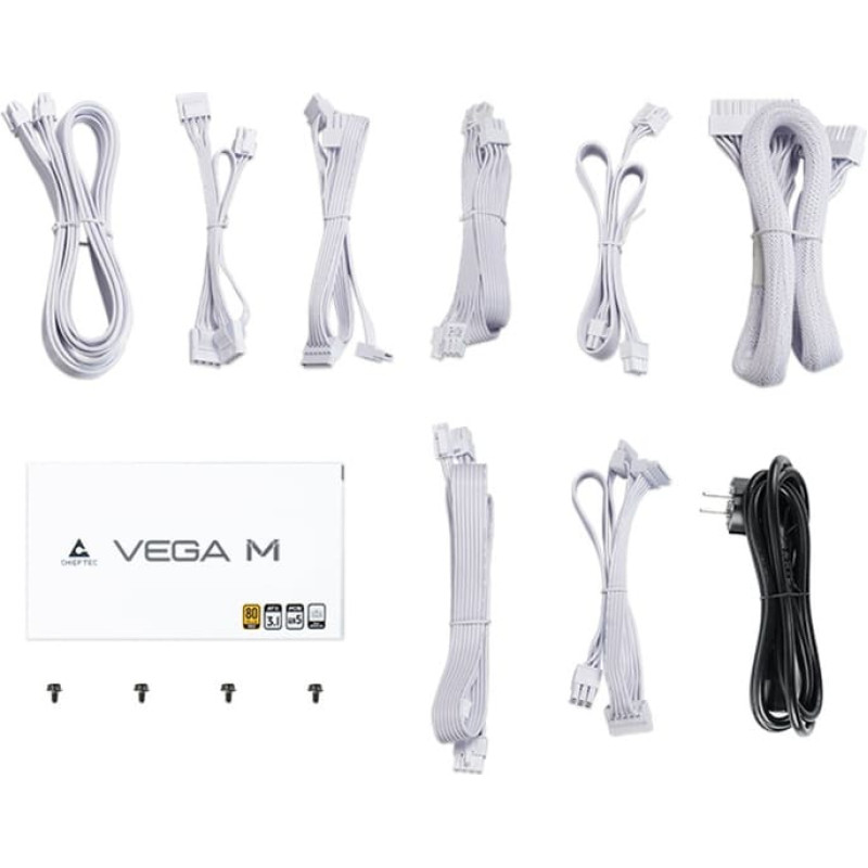 Chieftec Vega M 850W White, PC power supply white, 1x 12 pin high power GPU, 4x PCIe, cable management, 850 watts