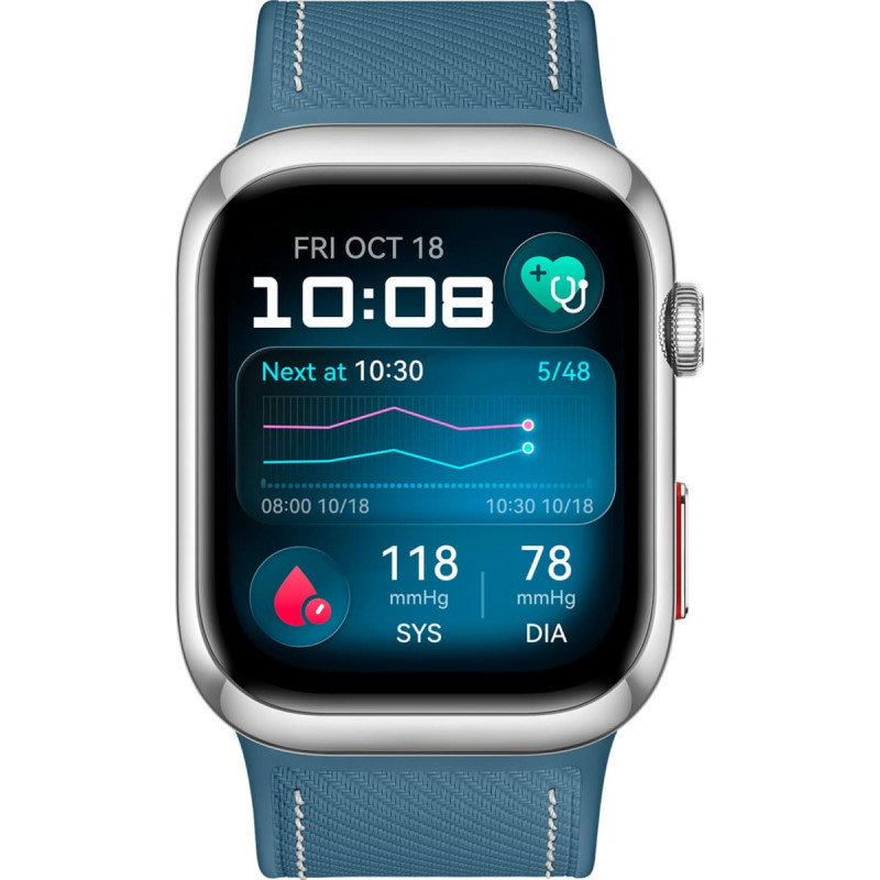 Huawei Watch D2 (Luca-B29), smartwatch silver, blue faux leather strap