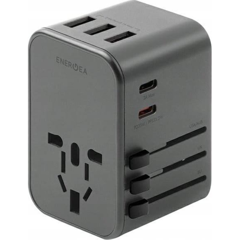 Energea Ładowarka Energea ENERGEA ład. siec. 3xUSB+2xUSB-C PD-PPS-QC 3.0 35.5W 3A2C adapter 4w1 US/UA/EU/UK szary/gunmetal Travelworld