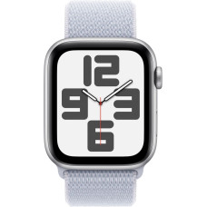 Apple Watch SE, Smartwatch (silver, aluminum, 44 mm, Sport Loop blue cloud, cellular)