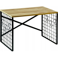 Kesper Metalowa p&oacute;łka kuchnna z haczykami i dębowym dekorem, 52 x 32,5 cm