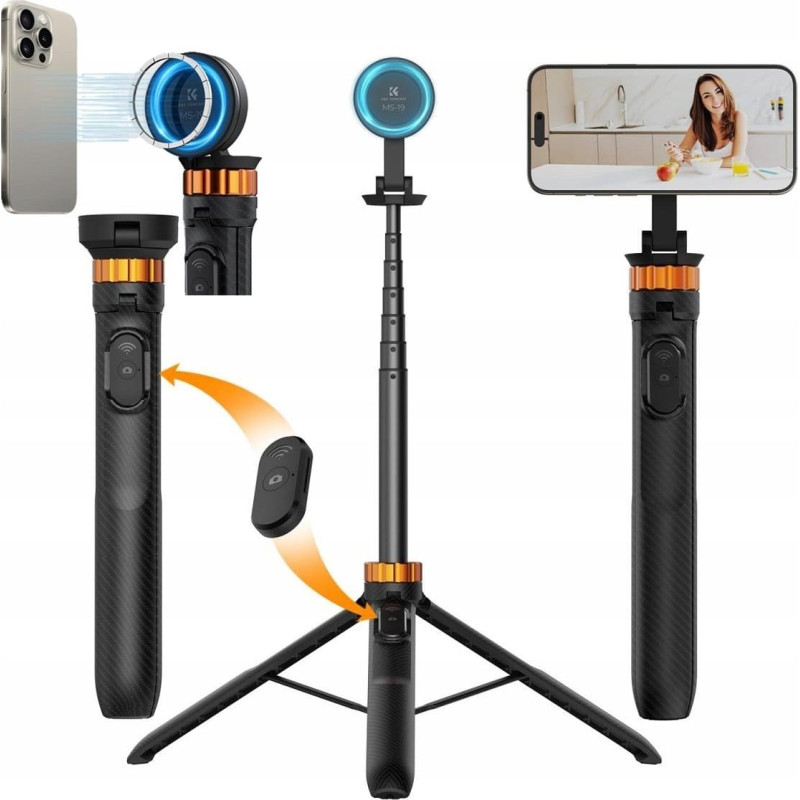 K&F Concept Selfie stick Kf Kijek Selfie Stick Statyw 162cm Na Magnes Magsafe Telefon Smartfon + Pilot / Kf09.139
