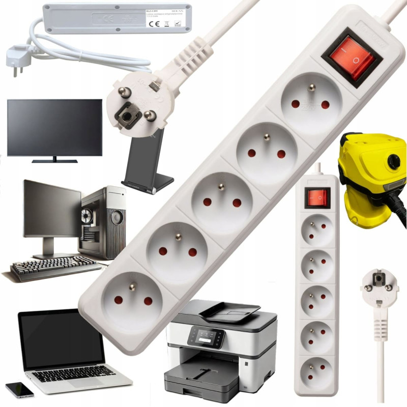 Bounn Listwa zasilająca Bounn BOUNN listwa zasilaj&Auml;ca antyprzepi&Auml;ciowa 5 gniazd 1,5 m bia&Aring;a 16A