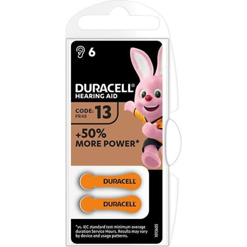 Duracell Bateria cynkowo-powietrzna., ZA13, PR48, AC13, DA13, do aparatów słuchowych, Duracell, blistr, 6-pack, 42436