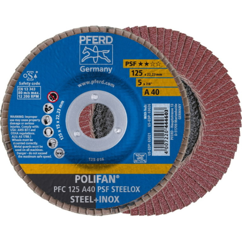Pferd Lapelinis šlifavimo diskas PSF STEELOX 125mm P40 PFC, Pferd