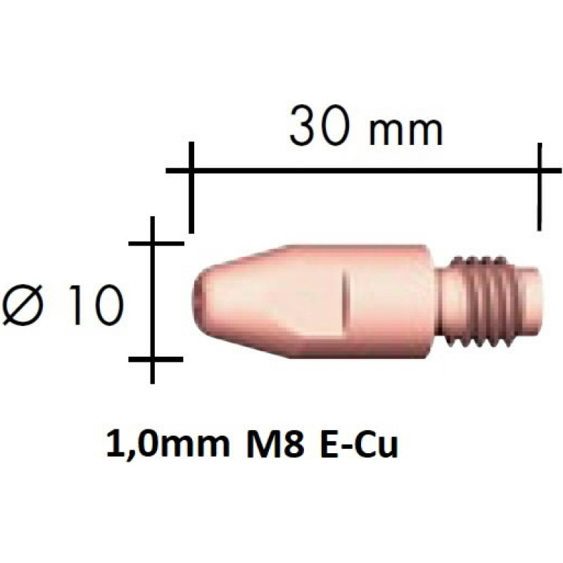 Binzel Kontaktinis antgalis E-Cu M8x30x10 1,0mm, Binzel