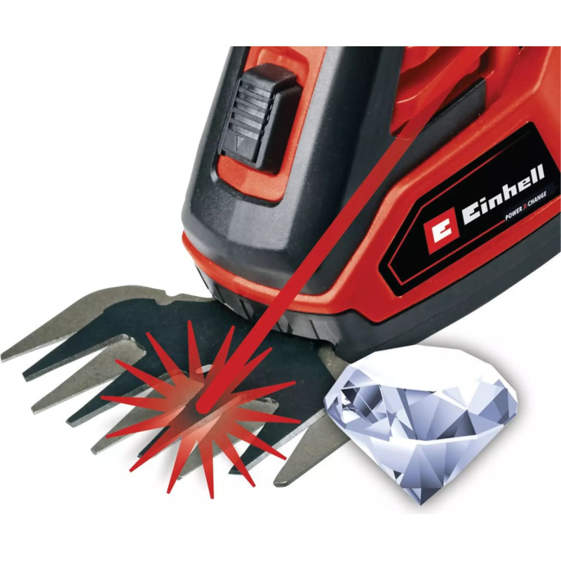 Einhell Power X-Change Cordless Grass Shears/Shrub Shears GE-CG 18/100 Li T (1x 2.5Ah) red/black, Li-ion battery 2.5Ah, with telescopic handle