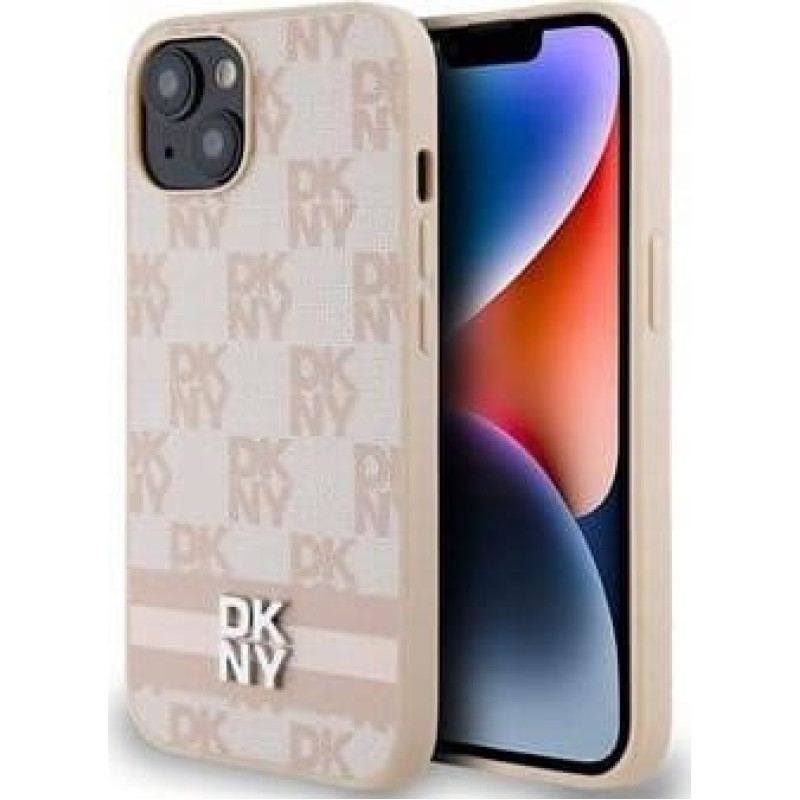 Dkny DKNY DKHCP15SPCPTSSP iPhone 15 / 14 / 13 6.1" różowy/pink hardcase Leather Checkered Mono Pattern & Printed Stripes