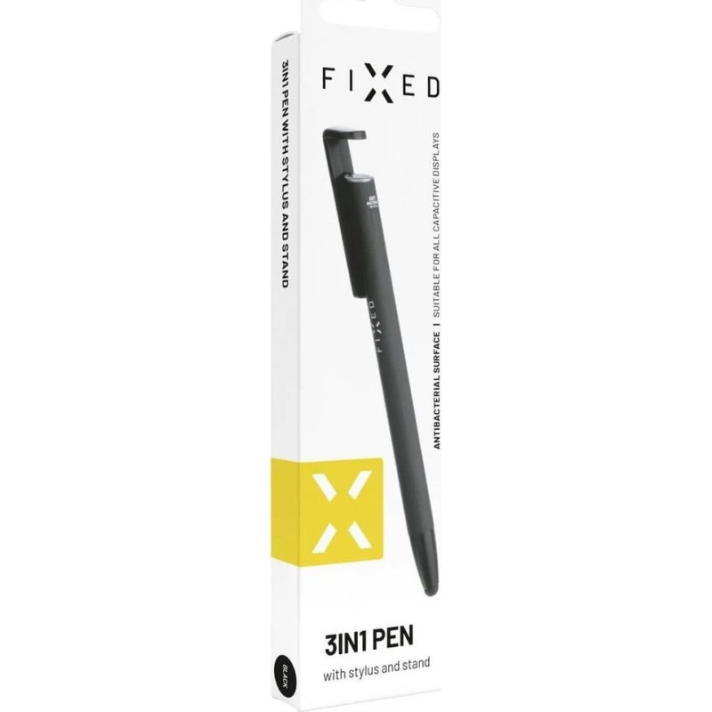 Fixed | Pen With Stylus and Stand | 3 in 1 | Pencil | Stylus for capacitive displays; Stand for phones and tablets | Black