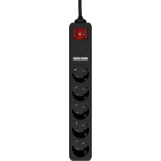 Energenie SPG5-U2-5-02 Power strip with USB charger, 5 sockets, 1.5 m, USB 2A, black | EnerGenie