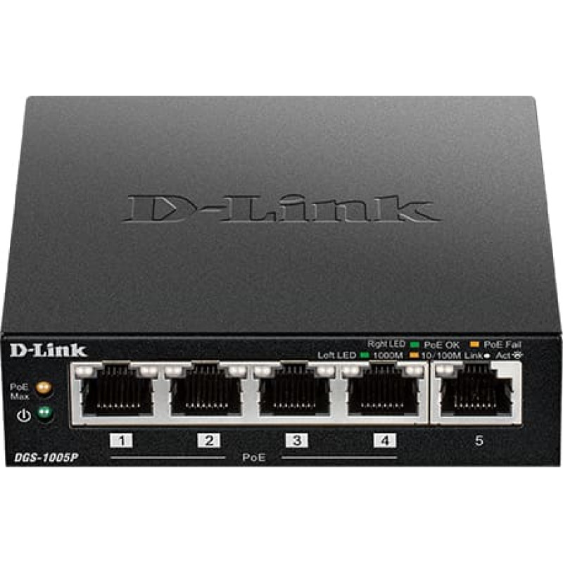 D-Link | Switch | DGS-1005P | Unmanaged | Desktop | Gigabit Ethernet (copper) ports quantity 5 | Power over Ethernet (PoE) ports quantity 4 | Power supply type External