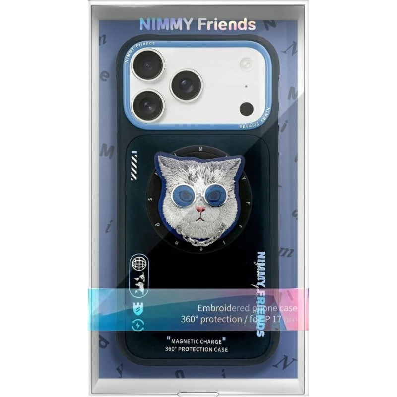 Nimmy Etui Nimmy Glasses Cool Cat MagSafe do iPhone 17 Pro czarno niebieski