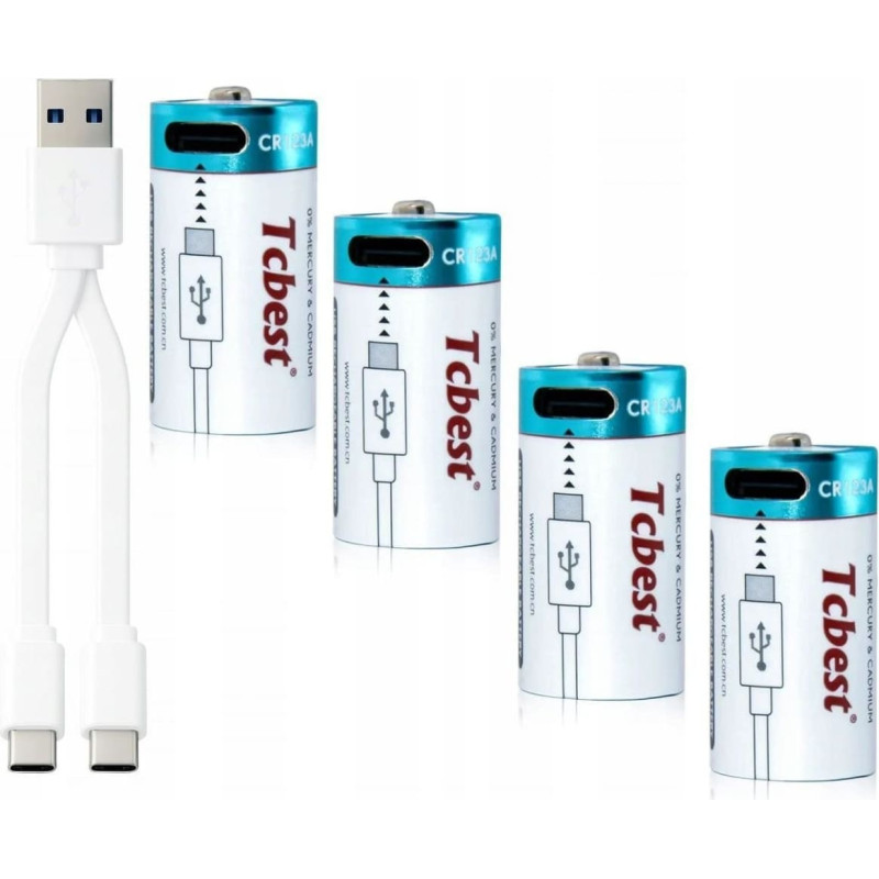Tcbest 4x Akumulator Bateria Cr123a Cr123 500mah Port Ładowania Usb-c Usb Type-c / Usb-c Cr123a